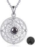 wholesale 925 Sterling Silver Compass Necklace w/ Black Onyx I Love You Charm - Gifts for Her-0-0