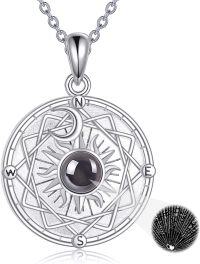 wholesale 925 Sterling Silver Compass Necklace w/ Black Onyx I Love You Charm - Gifts for Her-compass necklace