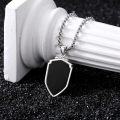 wholesale  & 925 Sterling Silver Shield Pendant with Black Obsidian Stone for Men - 24 Chain-0-3