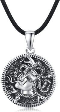 wholesale 925 Sterling Silver Round Medusa Head Snake Gothic Punk Leather Chain Men's Women's Necklaces Gifts for Him Her-Medusa