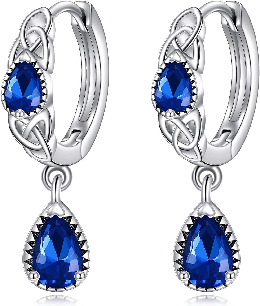 Sterling Silver Dangle Drop Cross Hoop Huggie Earrings Jewelry Gifts for Women-Sapphire Celtic Hoop