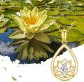 wholesale 14K Gold Teardrop Crystal Lotus Pendant Necklace for Women - 16-18 inches-0-4