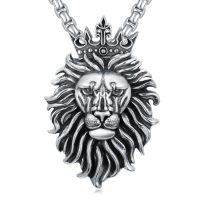 wholesale 925 Sterling Silver King Lion Head Pendant Necklace-03-Lion