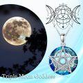 wholesale 925 Sterling Silver Pentagram Blue Crystal Pendant Necklace-0-5