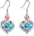 wholesale  Sterling Silver Crystal Mom Earrings Rose Flower Love Heart Dangle Drop Hook -0-24