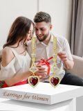 wholesale Gold-Plated 925 Sterling Silver Garnet Heart Shape Cubic Zirconia Dangle Drop Earrings for Women-0-4