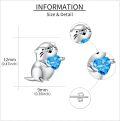 wholesale 925 Sterling Silver Otter Heart Blue Crystal Stud Earrings for Women-0-3