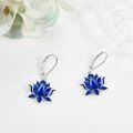 wholesale 925 Sterling Silver Blue Enamel Lotus Flower Drop Leverback Earrings-0-2