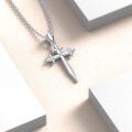 wholesale 925 Sterling Silver White Gold Plated Lab Created Diamond Pointed Cross Pendant Necklace-0-4