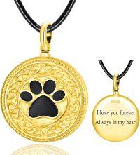 wholesale S925 Sterling Silver Round Paw Print Pendant with Celtic Knot Design and Engraved Message I love you forever Always in my heart - Pet Memorial Keepsake Jewelry for Dogs/Cats-Gold-Text Personalized Custom