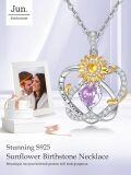 wholesale S925 Sterling Silver & 1Ct Alexandrite Sunflower Heart Pendant Necklace - Romantic Love Gifts for Women-0-6