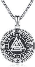 wholesale 925 Sterling Silver Valknut Norse Symbol Pendant Necklace with Rune Circle and Greek Key Design-0-0