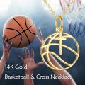wholesale 14K Gold Basketball Cross Sports Pendant Necklace - 2 Tone Religious Gifts for Women & Men-0-5