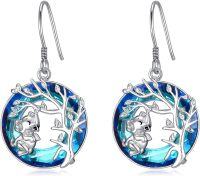 wholesale 925 Sterling Silver Blue Crystal Tree of Life Elephant Drop Earrings for Women Girls  4cm Long-Elephant