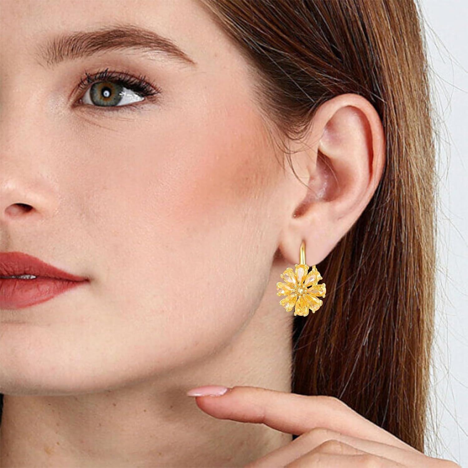 wholesale 14K Gold Daisy Dangle Earrings with Crystal, 12mm, 3g, Nickel-Free, Hypoallergenic, Gift for Her-0-2