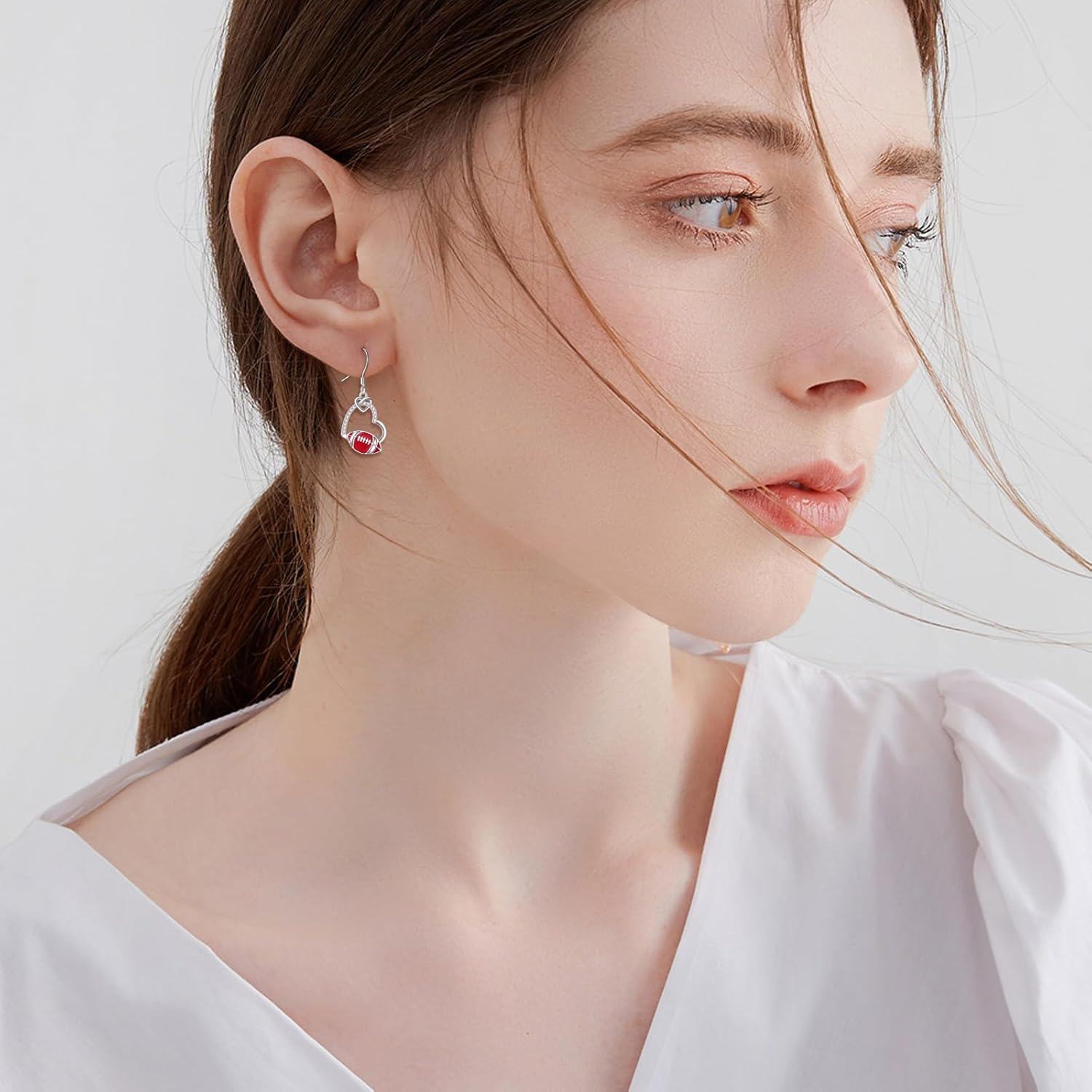 wholesale 925 Sterling Silver Football Heart Sport Drop Earrings for Women-0-1