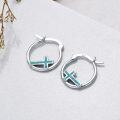 wholesale 925 Sterling Silver Turquoise Stone Inlaid Cross Huggie Hoop Earrings for Women and Girls-0-3
