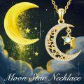 wholesale 925 Sterling Silver Crescent Moon & Opal Star Pendant Necklace for Women-0-4