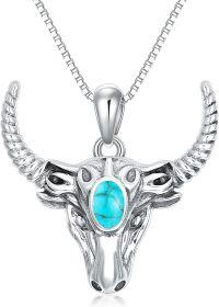 wholesale 925 Sterling Silver & Turquoise Stone Western Bullhead Necklace – Handmade Statement Jewelry for Women-A_Turquoise_18+2'' Sterling Silver Chain