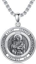 wholesale 925 Sterling Silver Saint Joseph Protect Us Medal Pendant Necklace for Men & Women-0-0