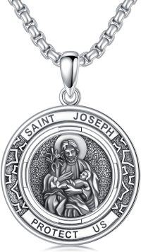 wholesale 925 Sterling Silver Saint Joseph Protect Us Medal Pendant Necklace for Men & Women-St Joseph Necklace