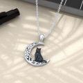 wholesale 925 Sterling Silver Black Cat & Crescent Moon with Cubic Zirconias Pendant Necklace for Women-0-3