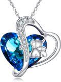 wholesale 925 Sterling Silver Elephant Heart-Shaped Pendant Necklaces with Blue Crystals - Mothers Day Gift Ideas-0-0
