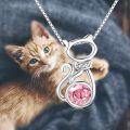 wholesale Sterling Silver Birthstone Cat Pendant Necklace for Women-0-19