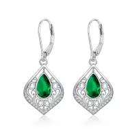 TOUPOP Sterling Silver Filigree Teardrop Drop Dangle Earrings-undefined