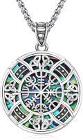 wholesale 925 Sterling Silver Round Celtic Knot & Vegvisir Pendant with Abalone Shell Inlay Chain Necklace s for Men and Women-0-0