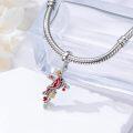 wholesale 925 Sterling Silver Heart-Shaped Pendant with Red Cardinal and Berries Design for Bracelets or Necklaces-0-2