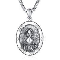 wholesale 925 Sterling Silver Patron Saint Medal Amulet Necklace for Men 2 5mm 22 +2 Chain-A37-Saint Lucy