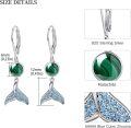 wholesale 925 Sterling Silver Malachite & Blue Crystal Mermaid Tail Leverback Earrings-0-2