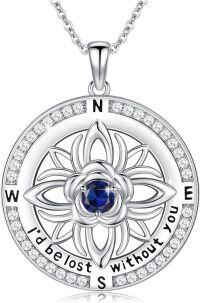 wholesale 925 Sterling Silver 12 Months Birthstone Compass Necklace for Women-12-December-Blue Topaz