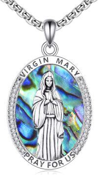 wholesale 925 Sterling Silver Virgin Mary Pray For Us Pendant Necklace  with Abalone Shell and Cubic Zirconia Stones for Women/Men-Mary