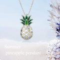 wholesale 925 Sterling Silver Green Enamel Yellow Crystal Pineapple Pendant Necklace s for Women and Teen Girls-0-4