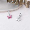 wholesale 925 Sterling Silver Pink Enamel Butterfly Drop Huggie Hoop Earrings for Women - 6 Designs-0-2