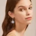 TOUPOP 925 Sterling Silver Lotus Cherry Blossoms Sunflower Snowflake Daisy Rose Earrings Floral Jewelry-0-4