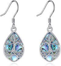 wholesale 925 Sterling Silver Abalone Shell & Moonstone Tree of Life Drop Earrings-Tree of Life