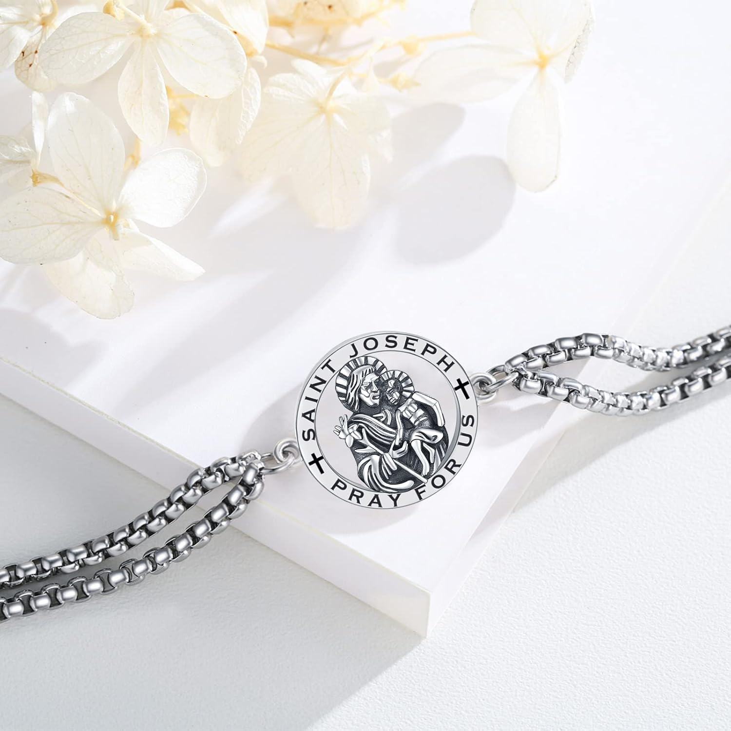 wholesale 925 Sterling Silver Saint Joseph Pray for Us Charm Bracelet-0-4