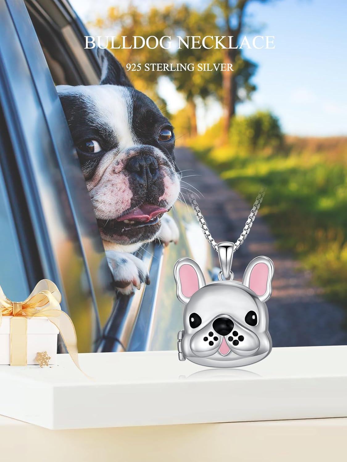 925 Sterling Silver French Bulldog Photo Locket Pendant Necklace for Women Girls Gifts Jewelry-0-5