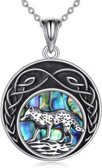 wholesale 925 Sterling Silver Abalone Shell Round Pendant with Wolf Design and Celtic Knotwork Necklace-wolf necklace