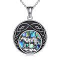 wholesale 925 Sterling Silver Abalone Shell Round Pendant with Wolf Design and Celtic Knotwork Necklace-0-0