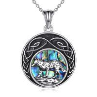 wholesale 925 Sterling Silver Abalone Shell Round Pendant with Wolf Design and Celtic Knotwork Necklace-wolf necklace