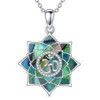 TOUPOP Sterling Silver Abalone Lotus Om Necklace For Women-undefined