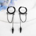 wholesale 925 Sterling Silver Black Hoop Earrings with Chain and Spike Pendant for Men Women Unique  Idea-0-2