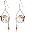 wholesale 925 Sterling Silver Teardrop Cat with Fish Charm Drop Earrings for Women Girls Gifts-0-0