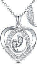 wholesale 925 Sterling Silver Angel Wing & Baby Feet Pendant Necklace for Pregnant Mothers and New Moms-0-0