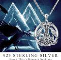 wholesale 925 Sterling Silver Norse Mythology Thor's Hammer with Ravens and Runes Pendant Necklace for Men Women Viking s-0-5