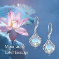 wholesale 925 Sterling Silver Lotus Drop Earrings w/ Rainbow Moonstone & Amethyst-0-1
